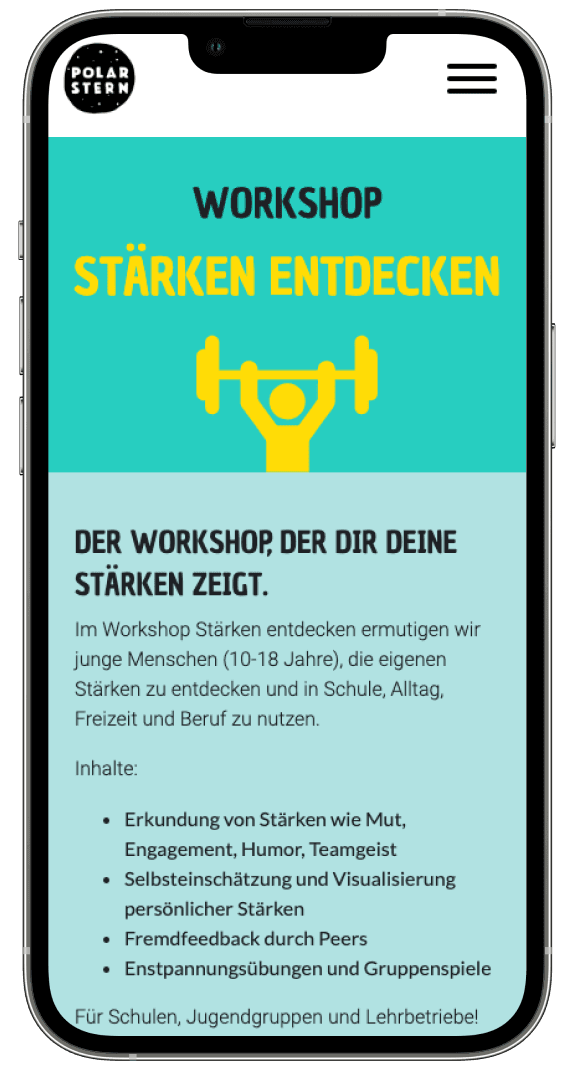 iPhone showing the workshop page on polarstern website